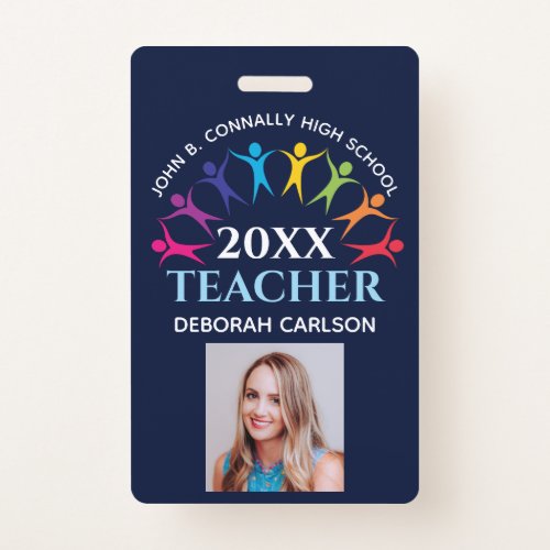 Custom School Teacher Cute Rainbow Name Bar Code Badge