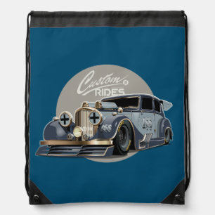 Custom sci-fi retro race car drawstring bag