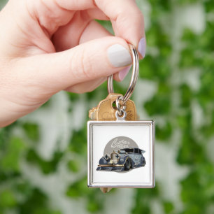Custom sci-fi retro race car keychain