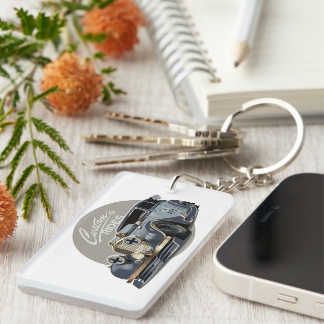 Custom sci-fi retro race car keychain (Front Right)