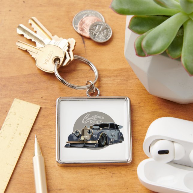 Custom sci-fi retro race car keychain (Desk)
