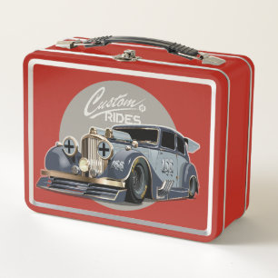 Custom sci-fi retro race car metal lunch box
