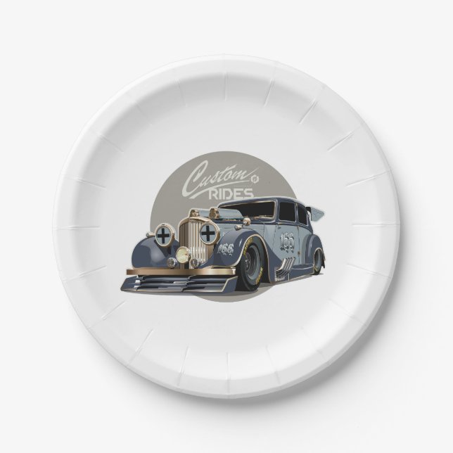 Custom sci-fi retro race car paper plates (Front)