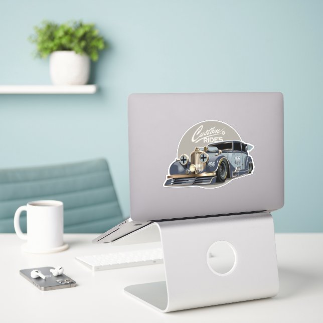Custom sci-fi retro race car sticker (Laptop On Desk)