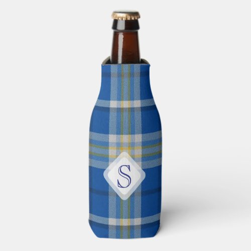Custom Scotland flag colours tartan plaid pattern Bottle Cooler