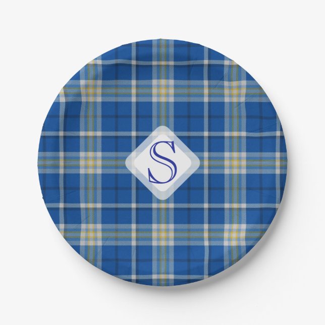Custom Scotland flag colours tartan plaid pattern: Paper Plates (Front)