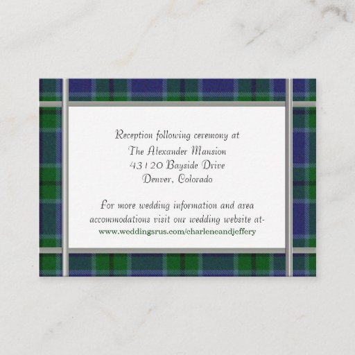 Customizable Custom Scott Plaid Wedding Enclosure Card Business Card