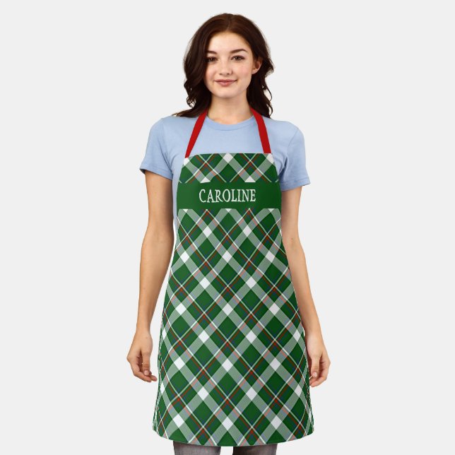 Custom Scottish Red Green White Blue Plaid Pattern Apron (Worn)