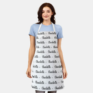 Custom script black and white cute chic pattern apron