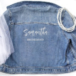 Custom Script, Bridal Party, Bridesmaid Other Jean Denim Jacket<br><div class="desc">Get your bridesmaid, maid of honor, and the rest of your wedding party a matching custom denim jean bridal jacket, and have wonderful memories with beautiful bridal shower and wedding day photoshoots! Custom design with the ability to add their name, and below their wedding party title, so you can use...</div>