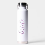 Custom Script Bride Name Elegant Modern Wedding Water Bottle<br><div class="desc">Custom Script Bride Name Elegant Modern Wedding Water Bottle. A modern and minimalist design in white and pastel purple. Any font,  any color,  no minimum.</div>