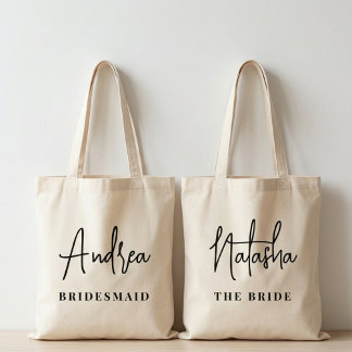 Custom Script Bridesmaid Tote Bag Wedding Gift