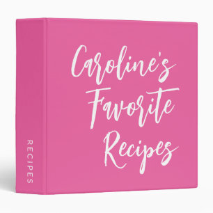 Custom Script Calligraphy Modern Recipe Hot Pink 3 Ring Binder