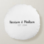 Custom script couples names wedding round pillow<br><div class="desc">Custom script couples names wedding Round Pillow
black and white</div>