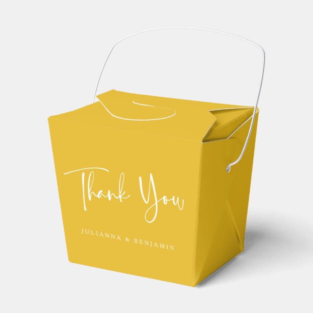 Custom Script Cute Yellow Wedding Thank You Favor Boxes (Front Side)