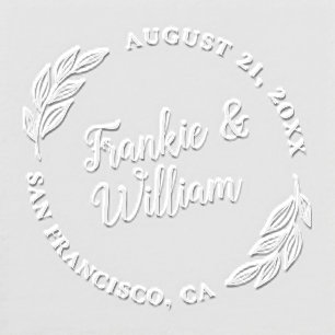 Custom Script & Elegant Leaves   Round Wedding Embosser