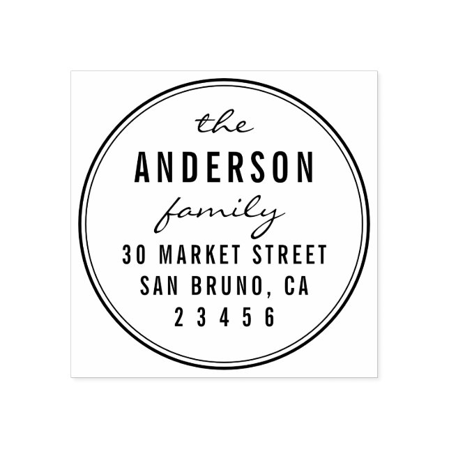 Custom Script Family Name Round Return Address Rubber Stamp (Imprint)