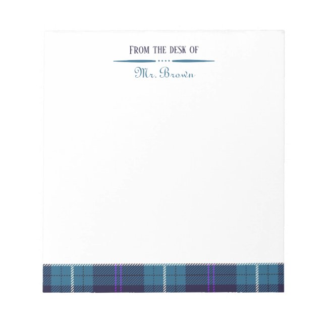 Custom Script From The Desk of Name Plaid Tartan Notepad (Front)