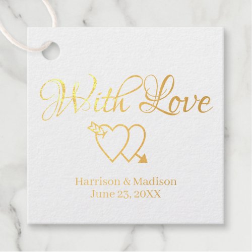 Custom script gold hearts Wedding gift Foil Favor Tags