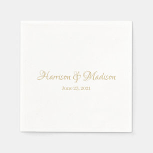 Custom script gold Names and Date Wedding paper Napkins