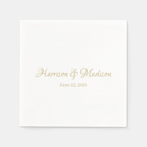Custom script gold Names and Date Wedding paper Napkins