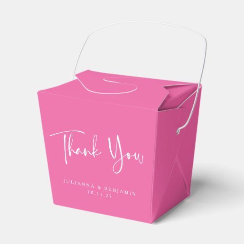 Custom Script Hot Pink Simple Wedding Thank You Favor Boxes