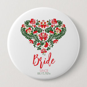 Custom Script Hungarian Matyo Folk Abstract Heart Button