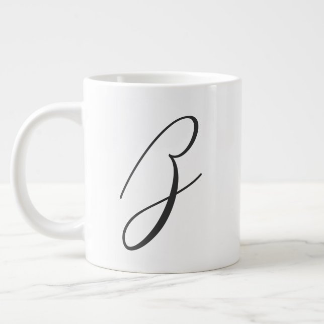 Custom Script Initial Letter | Charcoal Monogram  Giant Coffee Mug (Left)