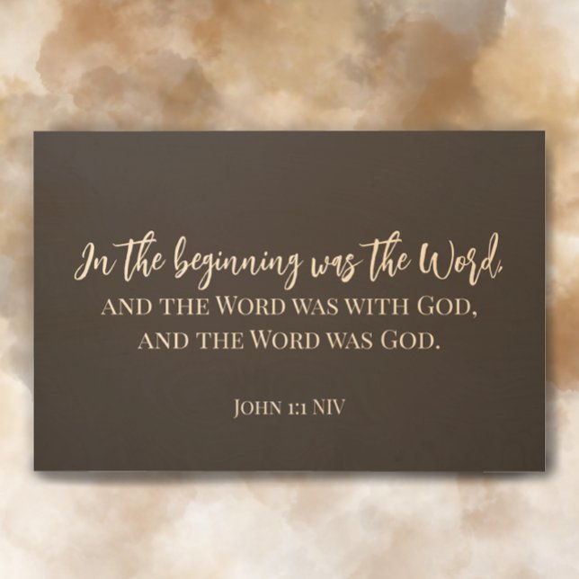 Custom Script John 1:1 Bible Scripture Modern Art (Custom modern stylish script on wooden wall art. John 1:1 Christian Bible scripture.)