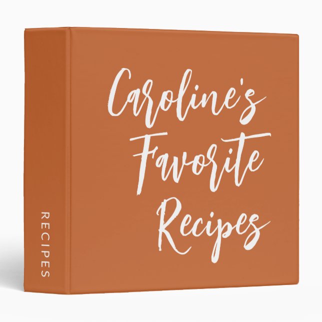 Custom Script Lettering Modern Recipe Burnt Orange 3 Ring Binder (Front/Spine)