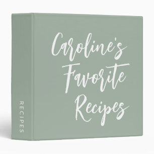 Custom Script Lettering Modern Recipe Dusty Sage 3 Ring Binder