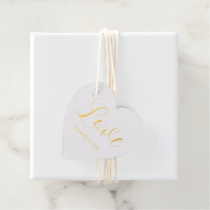 Custom Script Love Symbol Heart Shaped Foil Favor Tags
