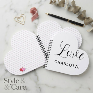 Custom Script Love Symbol Heart Shaped Notebook