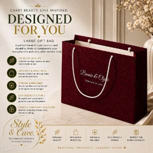 Custom Script Luxury Burgundy Velvet Look Wedding Large Gift Bag