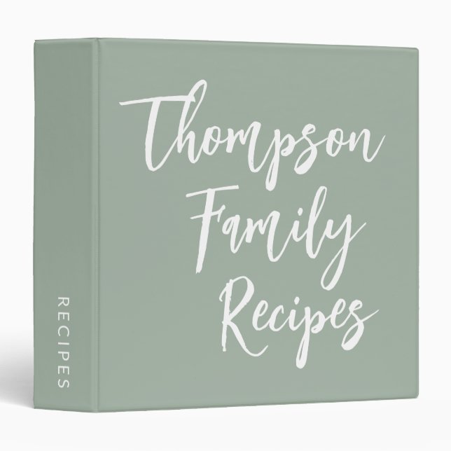 Custom Script Modern Family Recipes Dusty Sage 3 Ring Binder (Front/Spine)