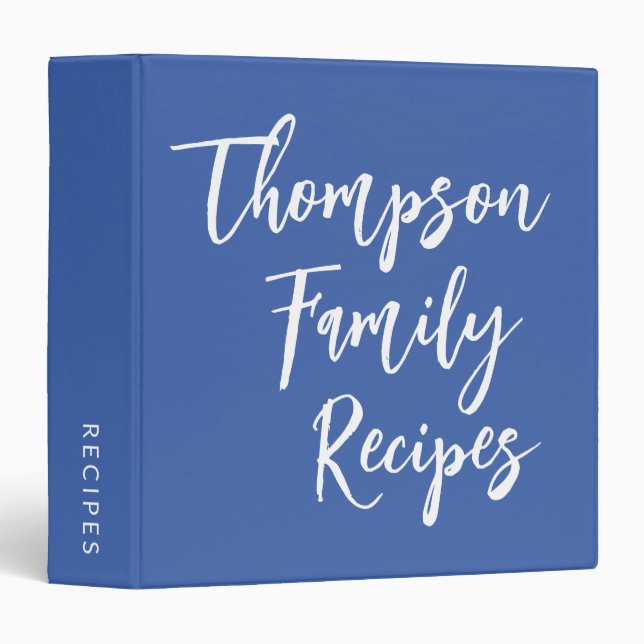 Custom Script Modern Family Recipes French Blue 3 Ring Binder (Front/Spine)