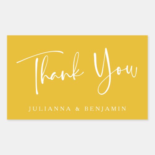 Custom Script Modern Yellow Wedding Thank You Rectangular Sticker