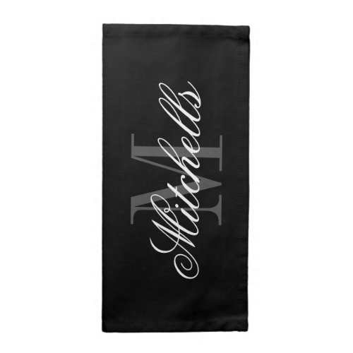 Custom script monogram black and white wedding cloth napkin
