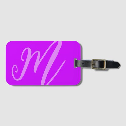 Custom Script Monogram Name Modern neon purple Luggage Tag
