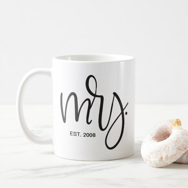 Custom Script, "Mrs." ESTABLISHED Coffee Mug (With Donut)