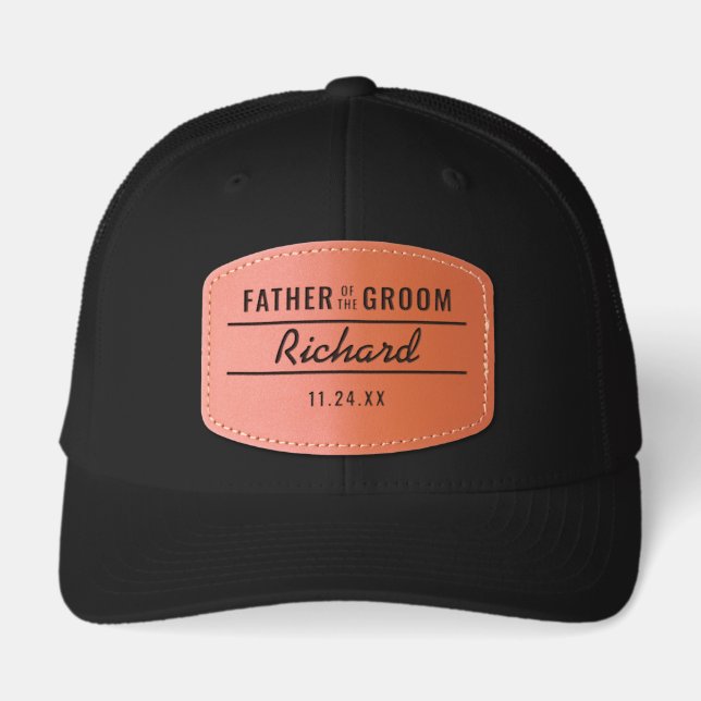 Custom Script Name Father Groom Leather Patch Hat (Front)