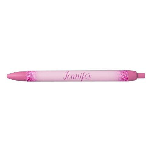 Custom Script Name Girly Pink Glitter Template Black Ink Pen