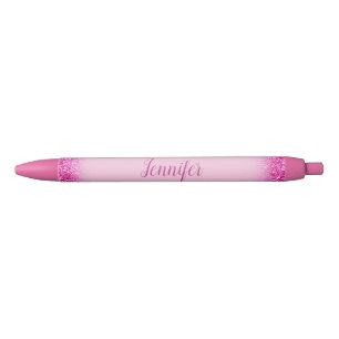 Custom Script Name Girly Pink Glitter Template Pen