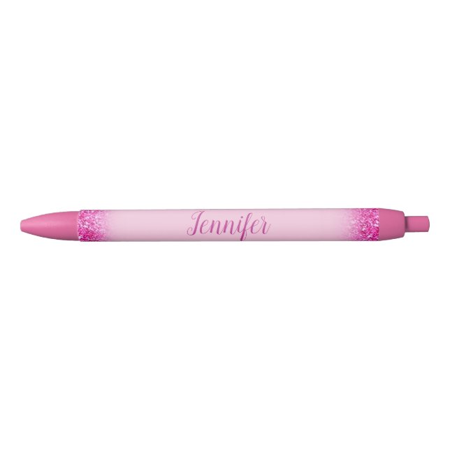 Custom Script Name Girly Pink Glitter Template Pen (Front)