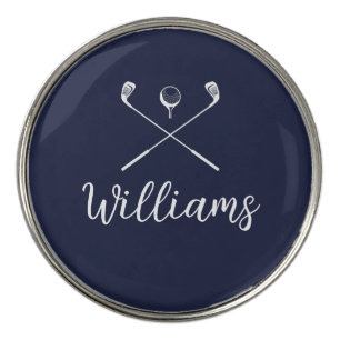 Custom Script Name Golf Clubs Navy Blue Ball Marker