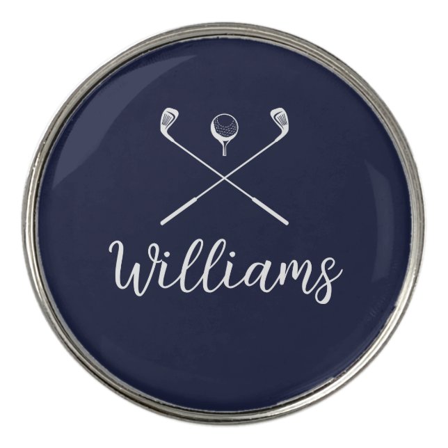 Custom Script Name Golf Clubs Navy Blue Ball Marker (Front)