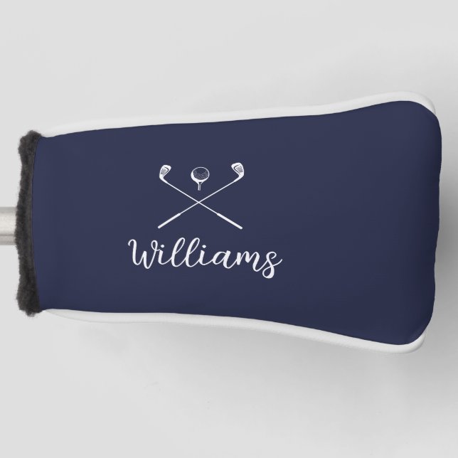 Custom Script Name Golf Clubs Navy Blue Head Cover (Front)