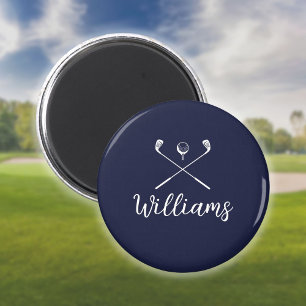 Custom Script Name Golf Clubs Navy Blue Magnet