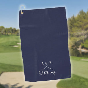 Custom Script Name Golf Clubs Navy Blue Towel