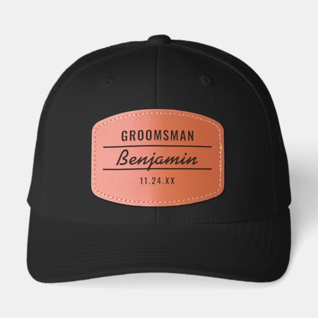 Custom Script Name Groomsman Leather Patch Hat (Front)